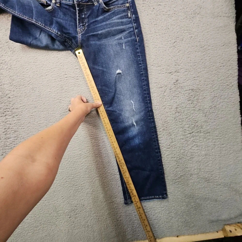 Silver Jeans Suki Capri Womens 31 Blue Denim Western Dark Wash Distressed Faded